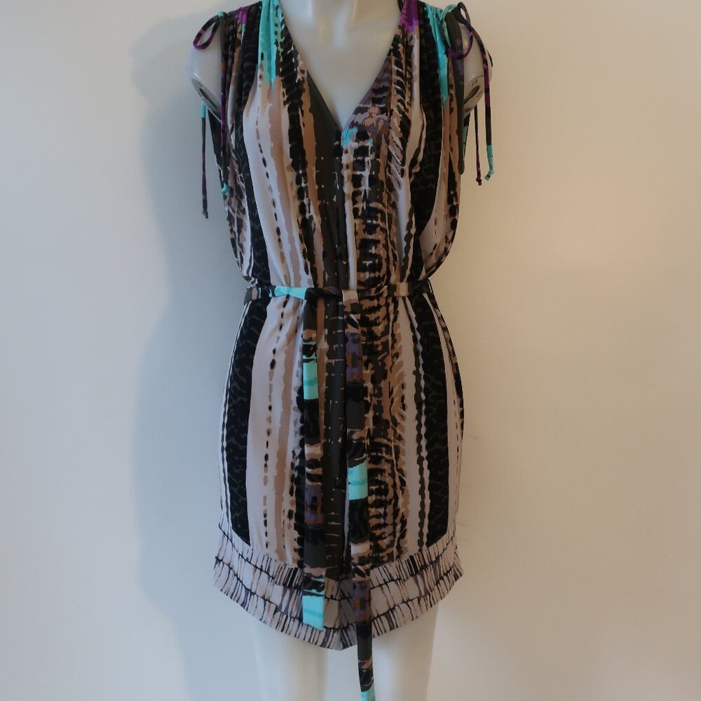Womens Ali Ro Multicolor Shoulder Tie Abstract Jersey Asymmetric Shift Dress 2
